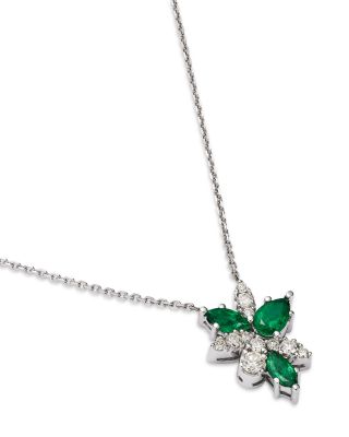 Emerald & Diamond Pendant Necklace in 14K White Gold, 16"