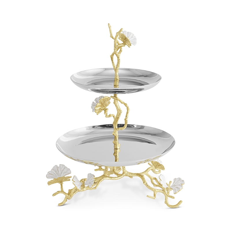 Michael Aram Butterfly Ginkgo White & Gold Two Tier Etagere