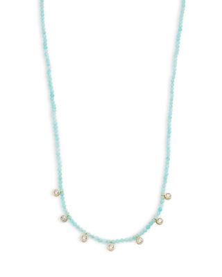 Argento Vivo - Cubic Zirconia Bezel Charm Amazonite Beaded Statement Necklace in 18K Gold Plated Sterling Silver, 16"-18"