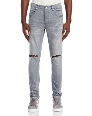 Gray Knee Slit Skinny Jeans
