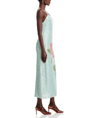 Anthurium Flowers Sequined Slip Dress