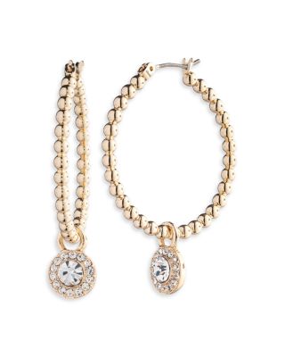 Ralph Lauren - Crystal Halo Charm Beaded Hoop Earrings in Gold Tone