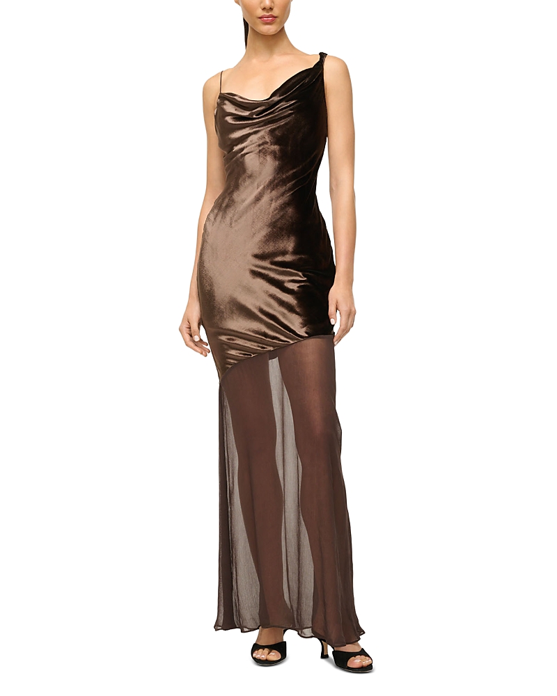 Shop Staud Beaton Velvet Mixed Media Dress In Dark Chocolate