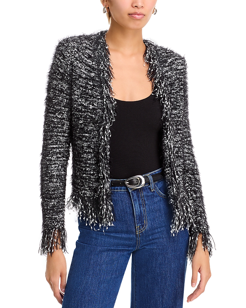 L Agence Azure Fuzzy Cardigan Blazer In Black Silver