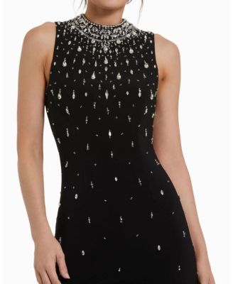 High Neck Sleeveless Beaded Jersey Fitted Gown