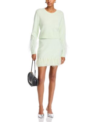 Cinq à Sept - Briana Feather Trim Crewneck Sweater & Feather Trim Mini Skirt