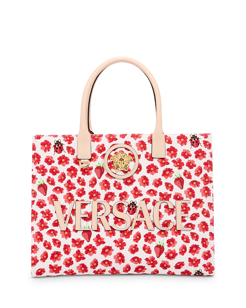 Versace La Medusa Strawberry Fields Tote In Lipstick Red
