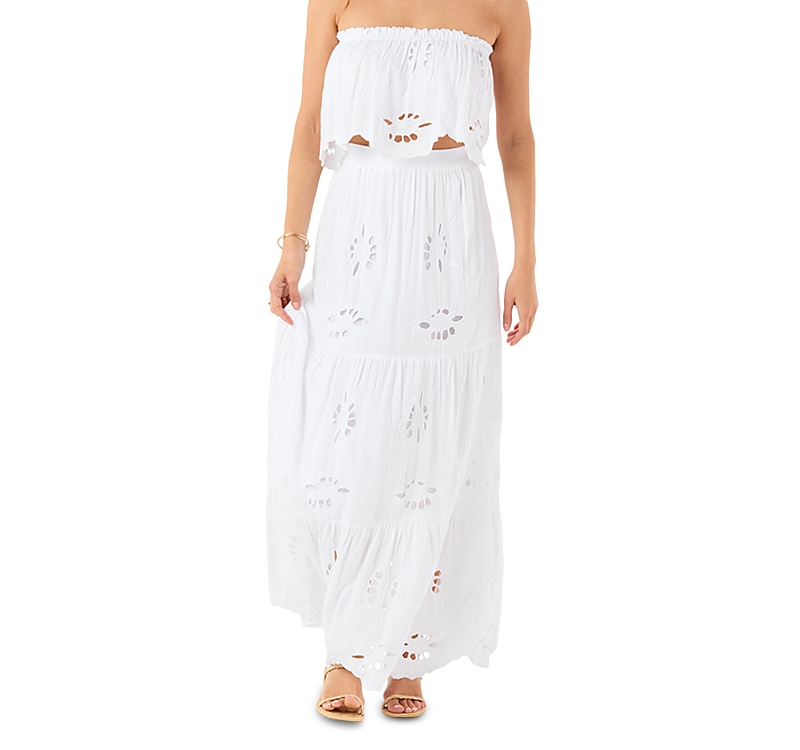 Shop Tiare Hawaii Heliconia Eyelet Maxi Skirt In White