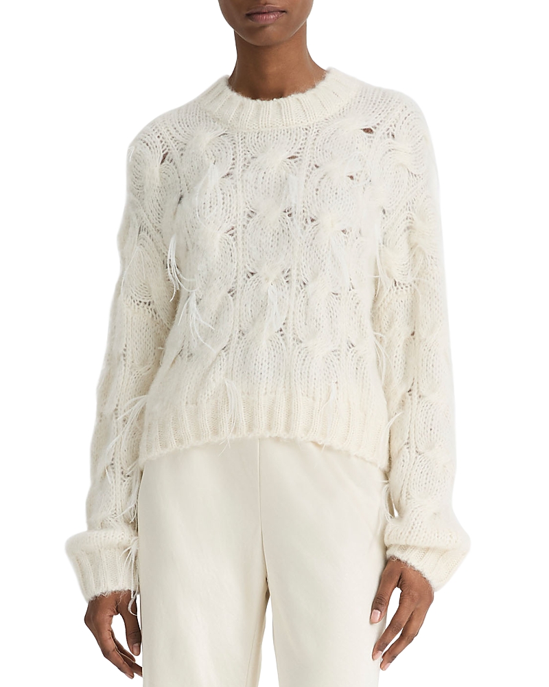 Vince Feather Detail Alpaca Blend Cable Sweater In Off White