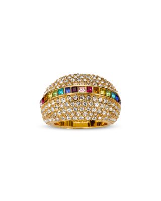 Kurt Geiger London Pave Dome Multicolor Crystal Cocktail Ring in Gold Tone
