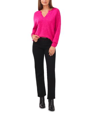 Drop Shoulder Henley Neck Sweater