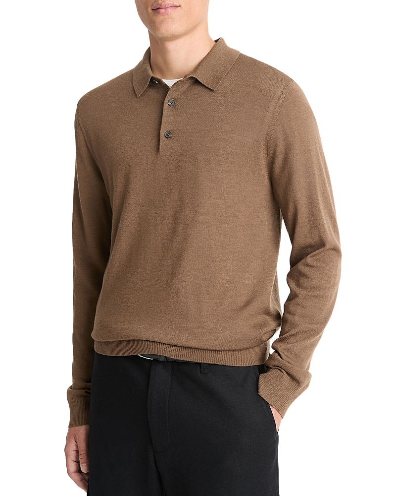 Vince Men's Merino Long-sleeve Polo Shirt In Light Vicuna
