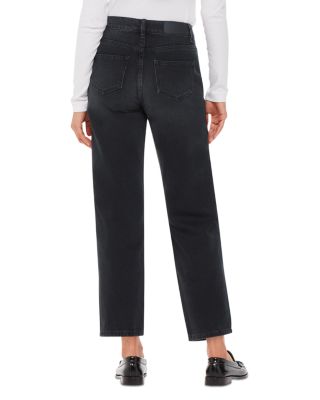 Hollie Button Front High Rise Cropped Straight Jeans in Black