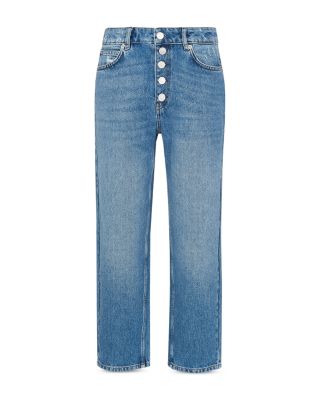 Hollie Button-Fly High Rise Cropped Straight Jeans in Denim