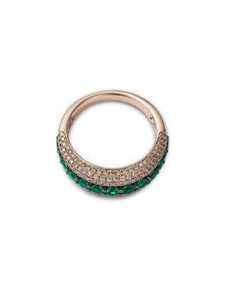 Emerald & Champagne Diamond Multi-Row Ring in 14K Rose Gold