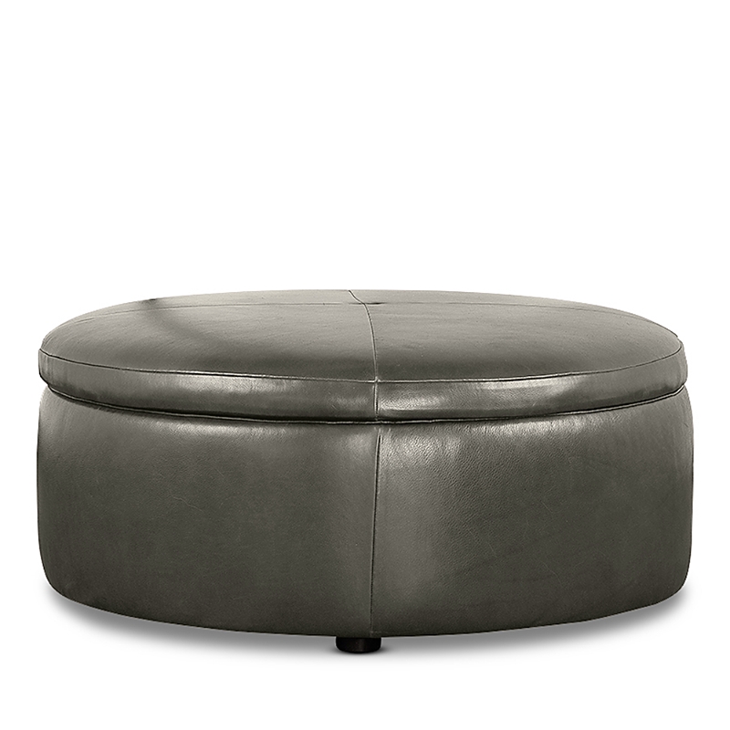 Bloomingdale's Alta Large Round Storage Ottoman, In Leather In Brighton Loden
