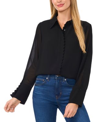 CeCe - Long Sleeved Scalloped Trim Blouse