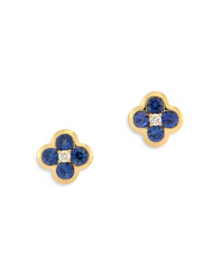 Bloomingdale's Fine Collection Sapphire & Diamond Bezel Clover Stud Earrings in 14K Yellow Gold