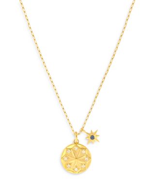 Sapphire & Diamond Starburst Charm Pendant Necklace in 14K Yellow Gold, 17"