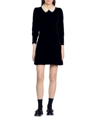 sandro gold velvet dress MILA MOCK NECK CRUSH VELVET DRESS-GOLD L / GOLD
