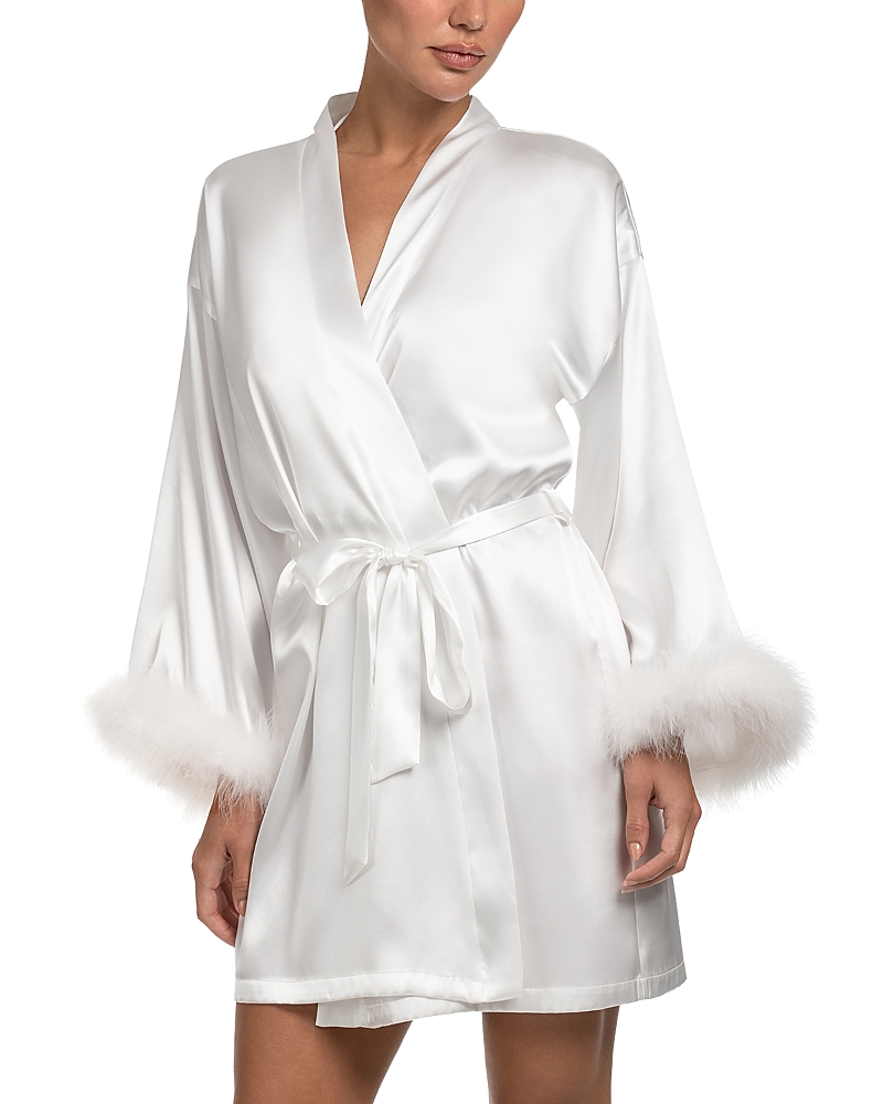 In Bloom By Jonquil Feather Trim Satin Robe In Ivory