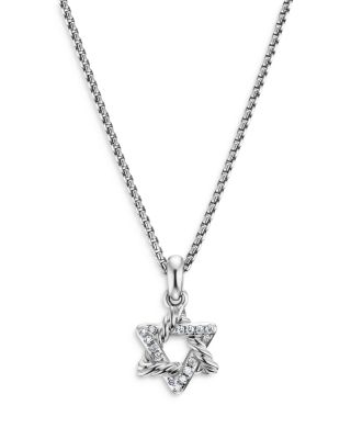 David Yurman - Star of David Pendant Necklace in Sterling Silver with Diamonds, 9.6mm