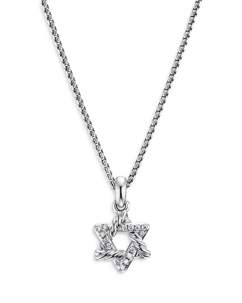 David Yurman Star of David Pendant Necklace in Sterling Silver with Diamonds, 9.6mm