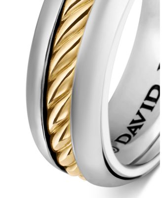 Men's Cable Inset Band Ring in Sterling Silver with 18K Yellow Gold, 8mm