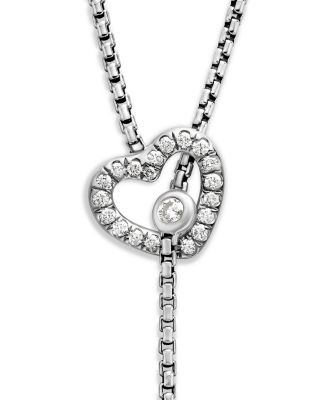 Cable Collectibles Heart Y Necklace in Sterling Silver with Pav&eacute; Diamonds, 21"