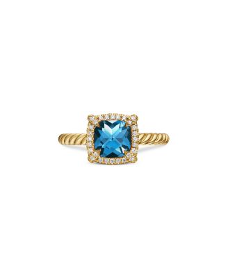 David Yurman Petite Chatelaine Pave Bezel Ring in 18K Yellow Gold with Hampton Blue Topaz