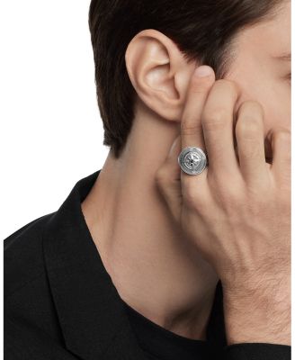 Men's Sterling Silver Maritime Compass Signet Ring with Black Diamond