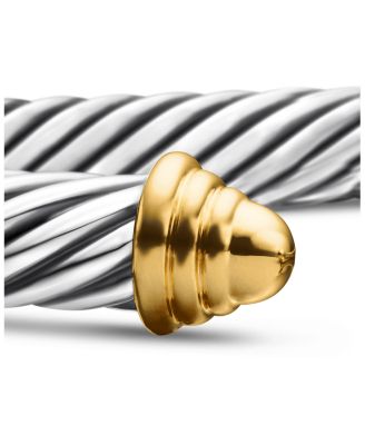 Classic Cable Bracelet in Sterling Silver with 14K Yellow Gold Domes, 5mm