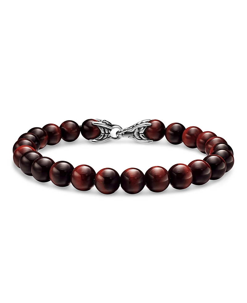 David Yurman Men's Spiritual Beads Bracelet in Sterling Silver with Red Tigers Eye, 8mm