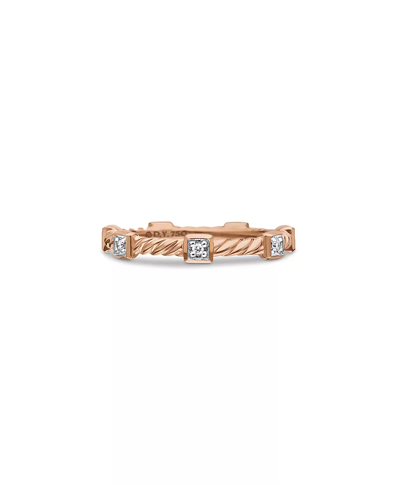 David Yurman Cable Collectibles Cable Stack Ring in 18K Rose Gold with Diamonds
