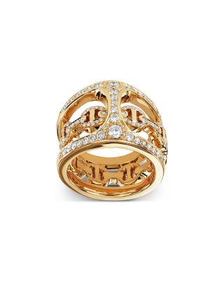18K Yellow Gold Dame Phantom Clique Antiquated Ring with Diamonds, 1.01 tcw