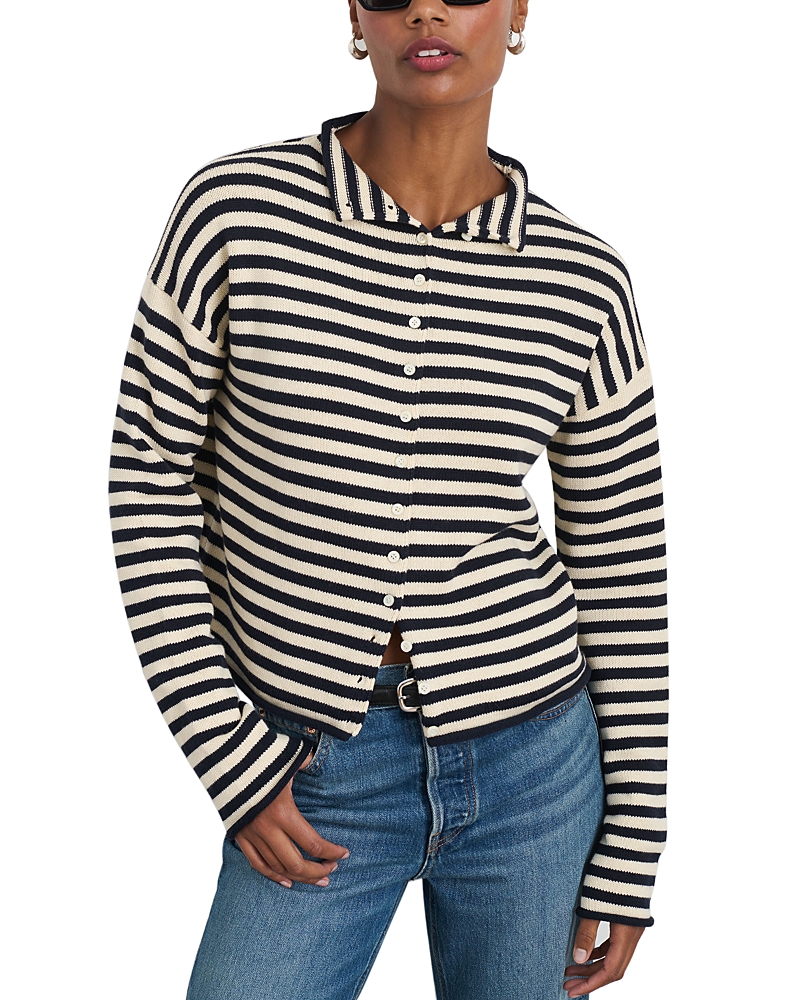 Alex Mill Taylor Striped Cardigan In Cotton Cashmere In Navy/ivory