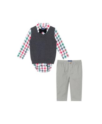 Andy & Evan - Boys' Plaid Buttondown Sweater Vest & Bowtie - Baby