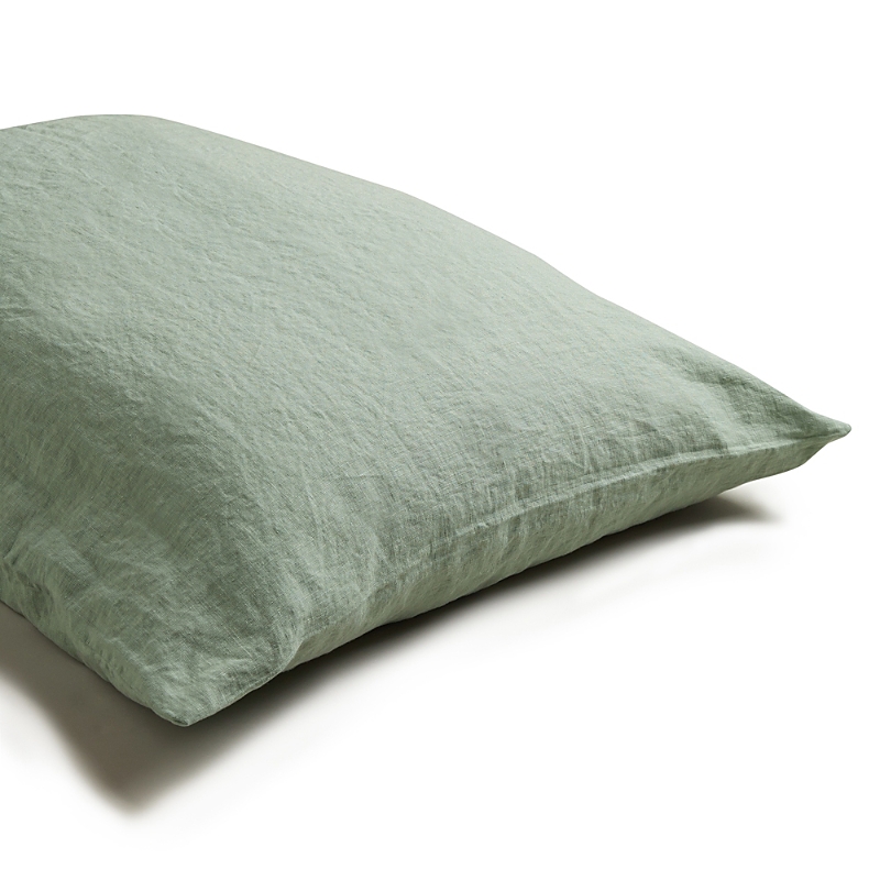 Piglet In Bed Plain Linen Blend Pillowcase Pair In Sage Green