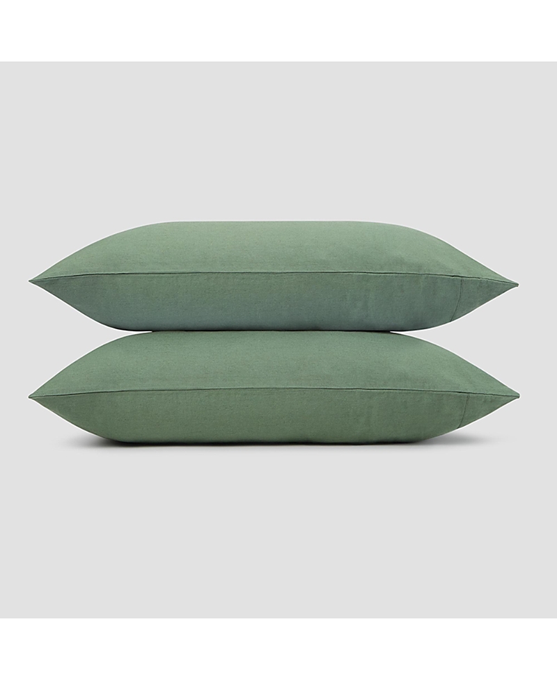 Piglet In Bed Plain Linen Blend Pillowcase Pair In Elm Green