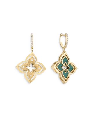 18K Yellow Gold Venetian Princess Pirouette Malachite & Diamond Reversible Flower Drop Earrings