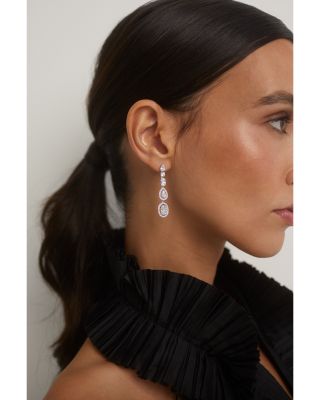 Radiant Cubic Zirconia Halo Linear Drop Earrings in Rhodium Plated