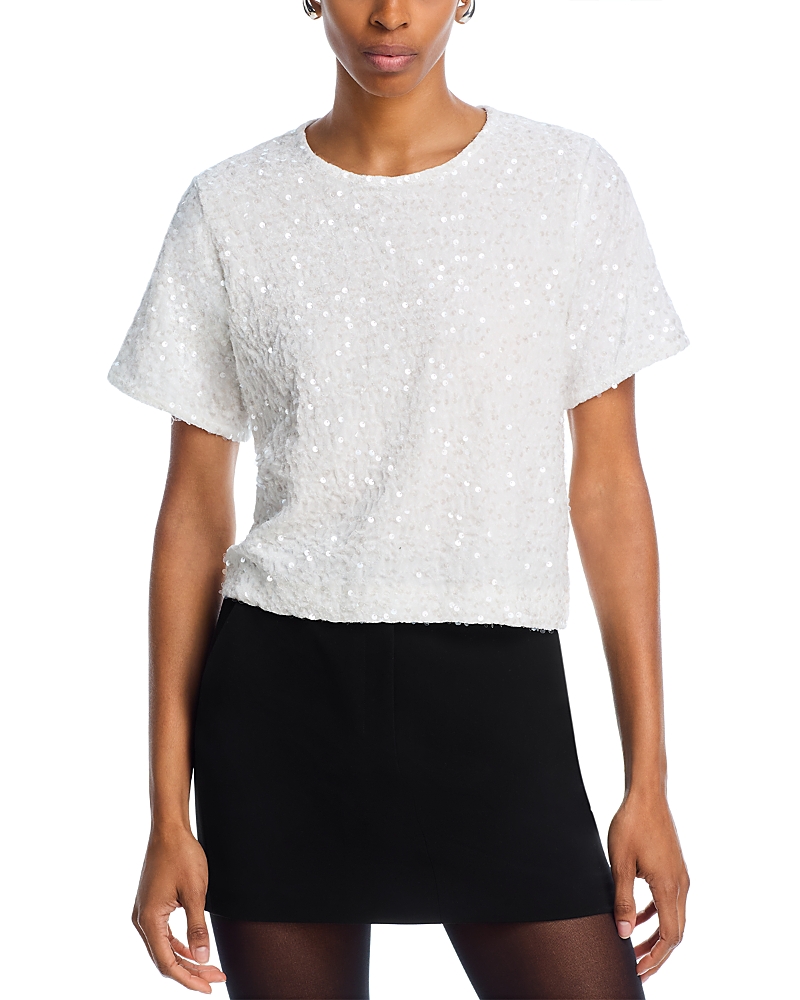 Steve Madden Cressa Sequined Velvet Top In Ivory