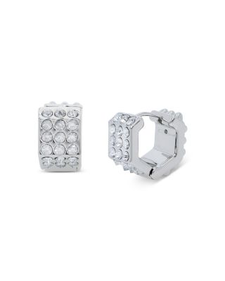 ALLSAINTS - Spike Stone Geometric Chubby Huggie Hoop Earrings in Rhodium Plated