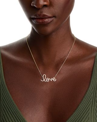 14K Yellow Gold Diamond Big Love Script Pendant Necklace, 18"