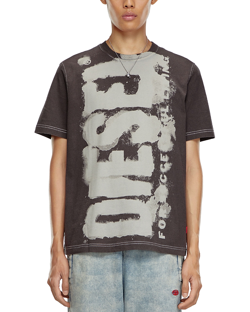 Diesel T-shirt With Splotched Logo In Medium Gray