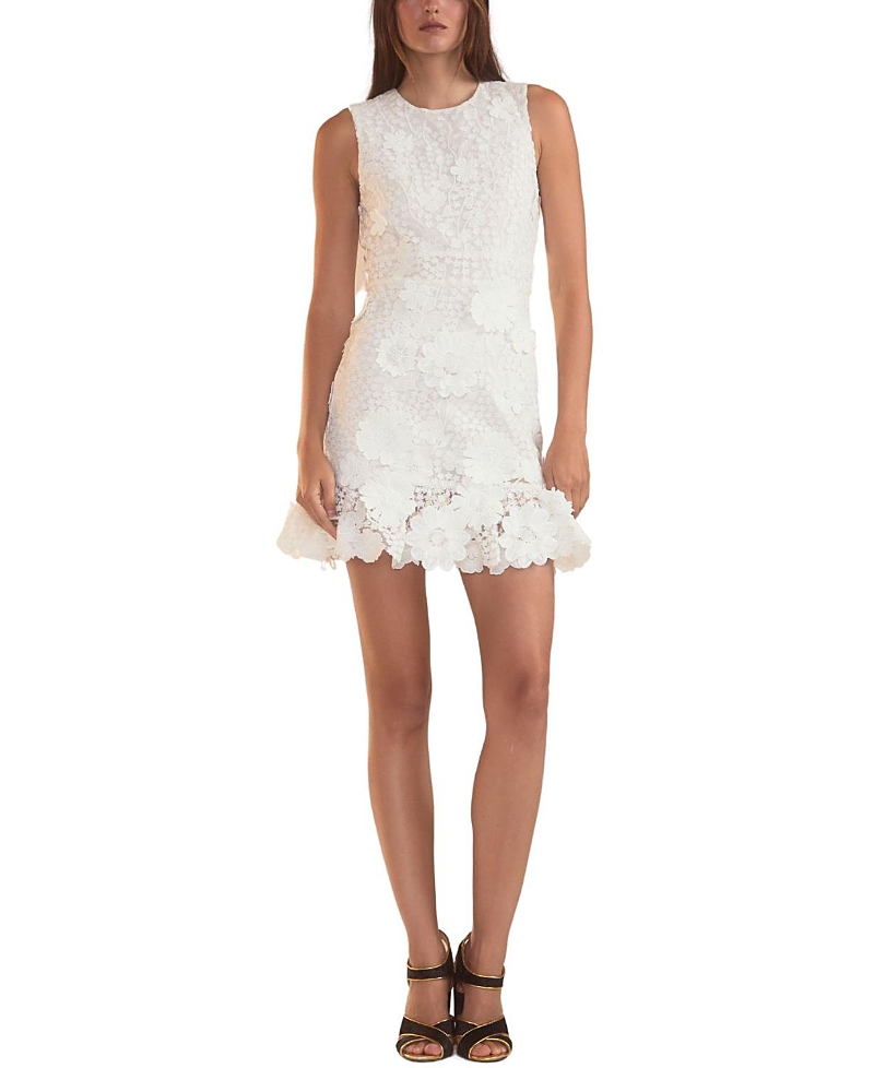 Cynthia Rowley Pop Floral Applique Mini Dress In White