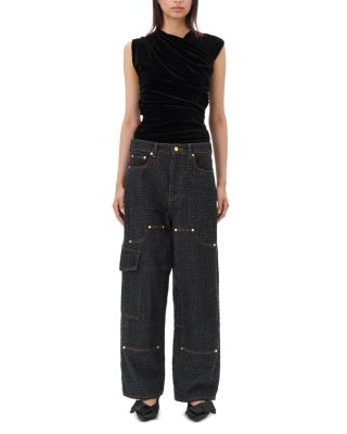 GANNI Velvet Jersey Ruched Blouse | Bloomingdale