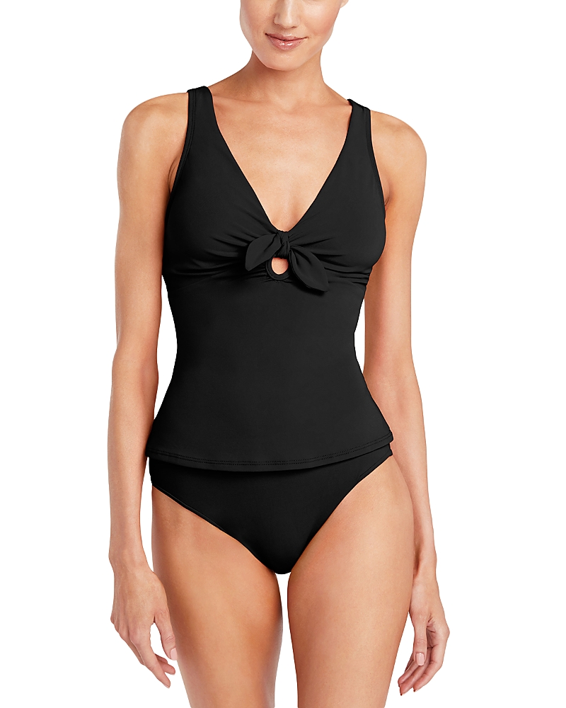 Robin Piccone Ava Plunge One Piece Swimsuit In Black In Black
