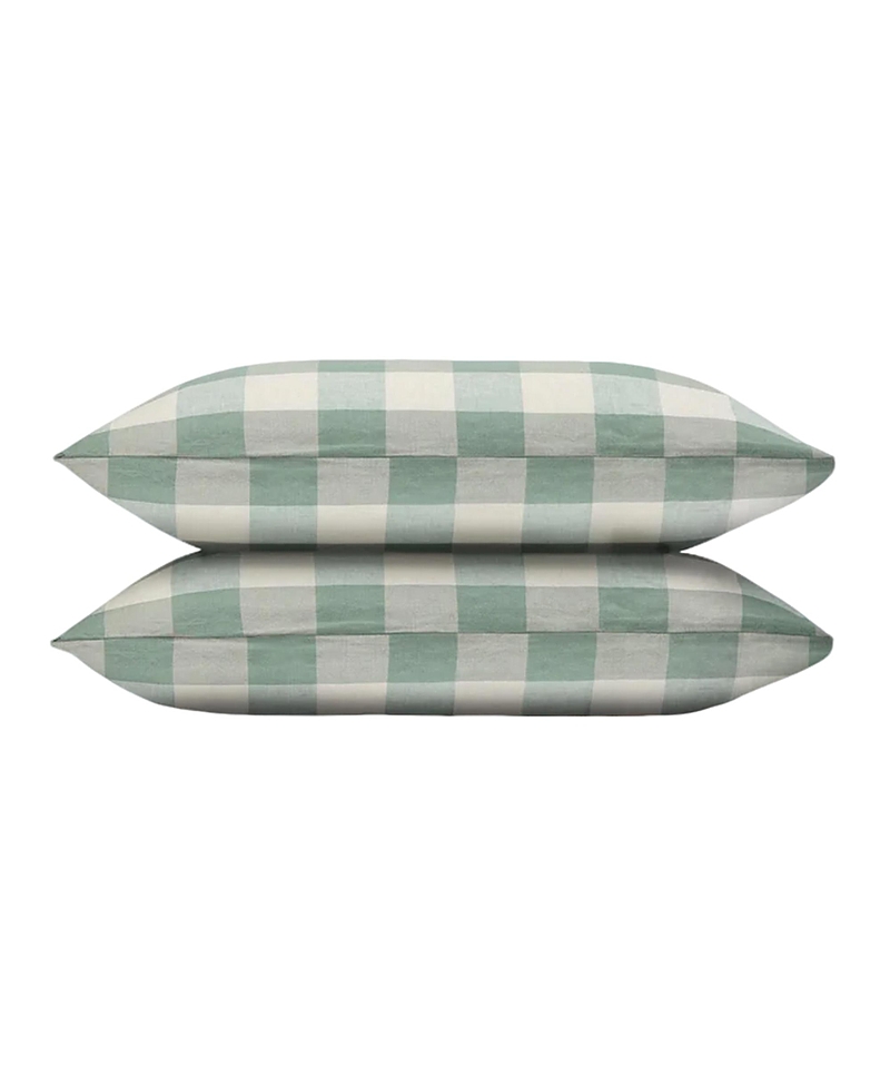 Piglet In Bed Emsworth Plaid Linen Blend Pillowcase Pair, King In Elm Green