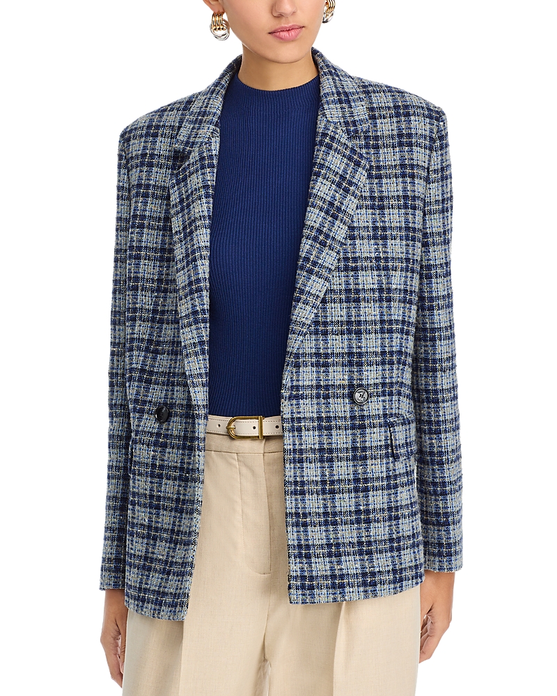 Hugo Boss Check Double Breasted Blazer In Sky Captain Tartan